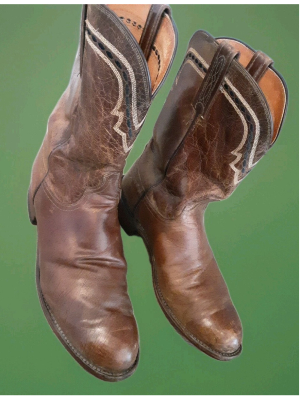 LUCCHESE 2000-"Mad Dog" Goatskin Leather-Size 11E-Saddle Tan Roper Boots-TO121C2